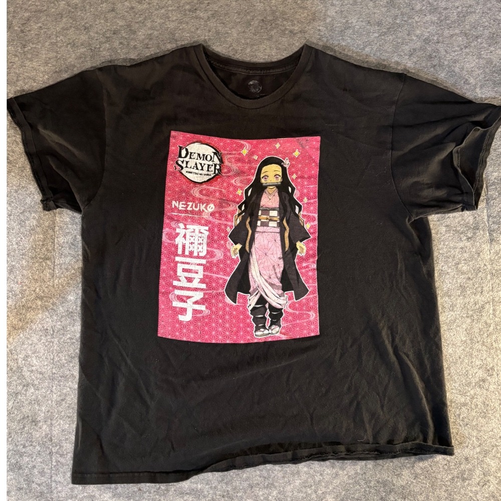 Demon Slayer Nezuko Kamado Graphic T-Shirt Black Anime Mens XL Kimetsu no Yaiba